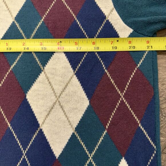 VTG Alfred Dunner Sweater 80s Sz L Diamond Argyle Collared Green Made USA Unisex - Picture 5 of 9